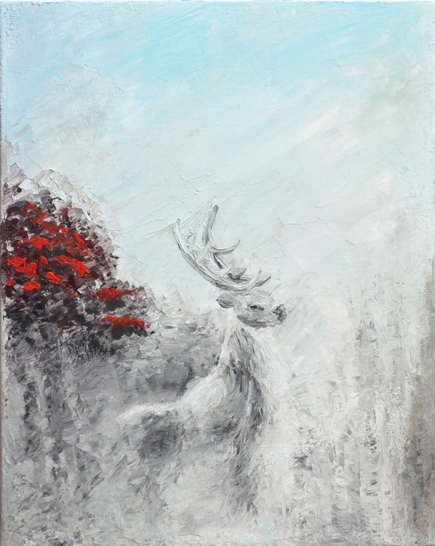 The Deer Waits IN 241 Acrylic Impressionism Painting