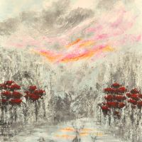 Ears-of-the-Deaf-Hear-IN277-Deer-impressionism-painting-sunset-red-trees